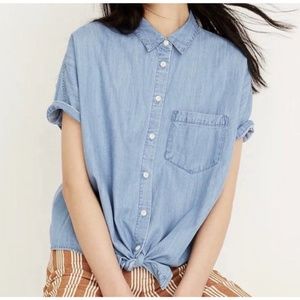Madewell Light Blue Chambray Tie Waist Shirt One Pocket Short Sleeve